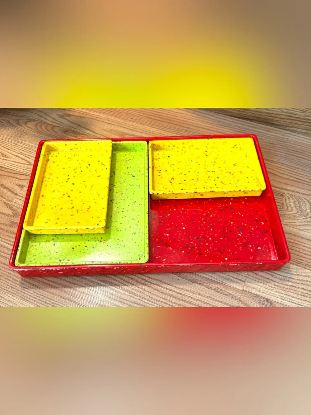 Rare Multi-Compartment Bright Toy & Craft Organizer Tray - Yellow & Lime